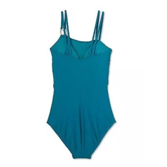 Aqua Green Womens Large UPF 50 Double Strap Asymmetrical One Piece Swimsuit 1977 - Picture 2 of 9